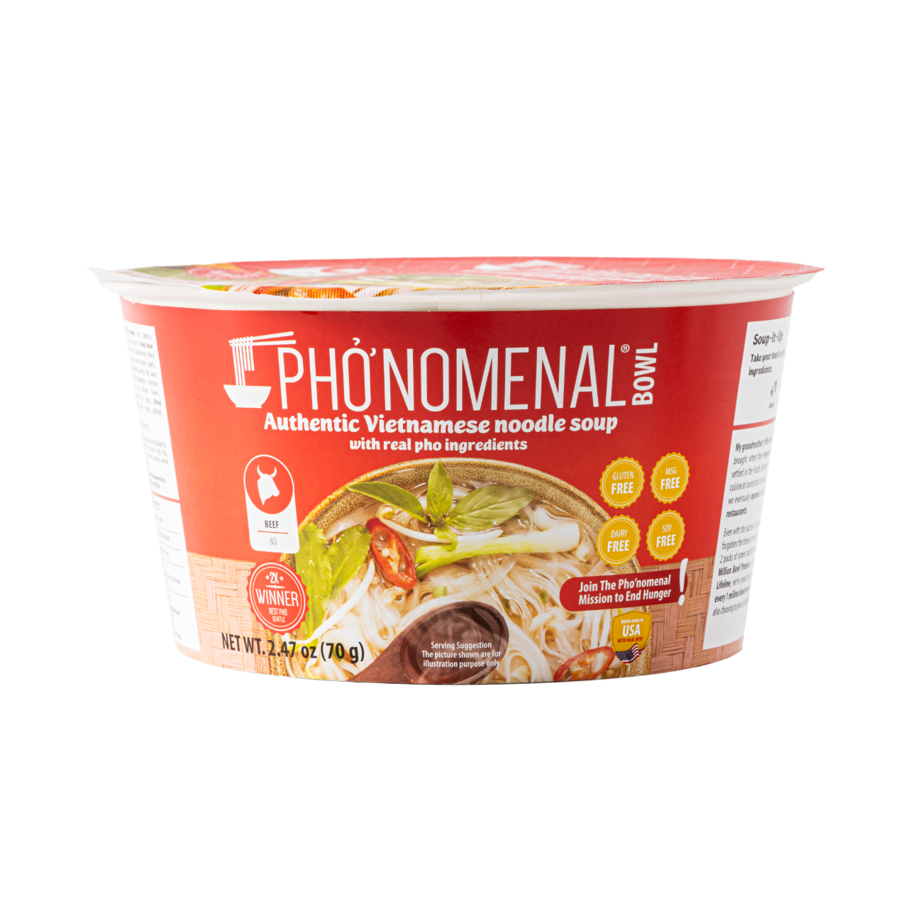 Pho’nomenal Bowl Instant Beef Pho (Case of 6 Bowls) PHO'NOMENAL FOODS