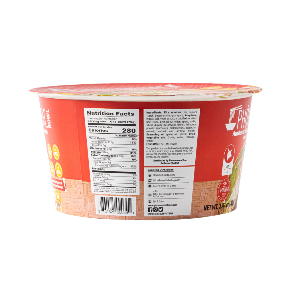 Pho’nomenal Bowl Instant Beef Pho (Case of 6 Bowls) PHO'NOMENAL FOODS