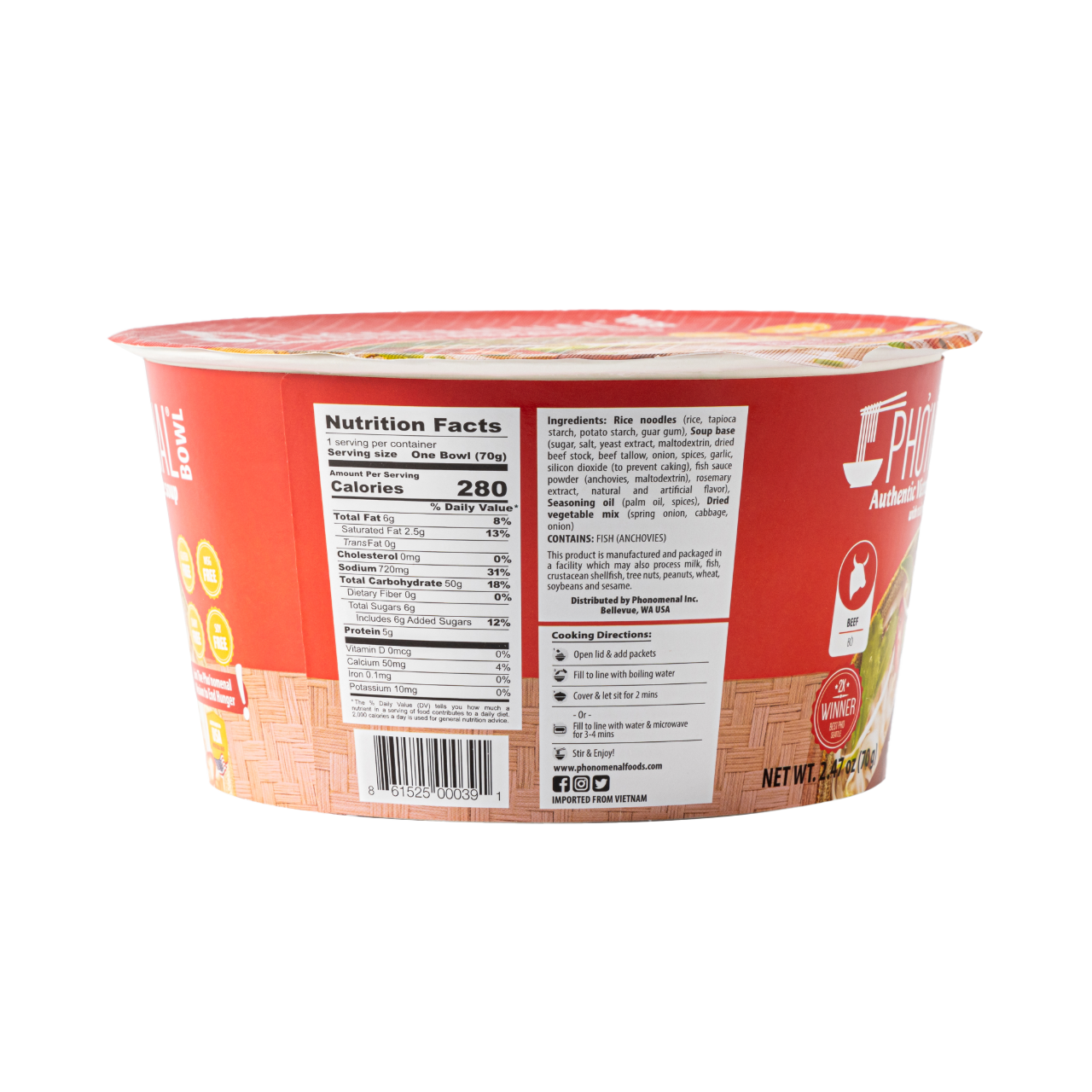 Pho’nomenal Bowl Instant Beef Pho (Case of 6 Bowls) PHO'NOMENAL FOODS