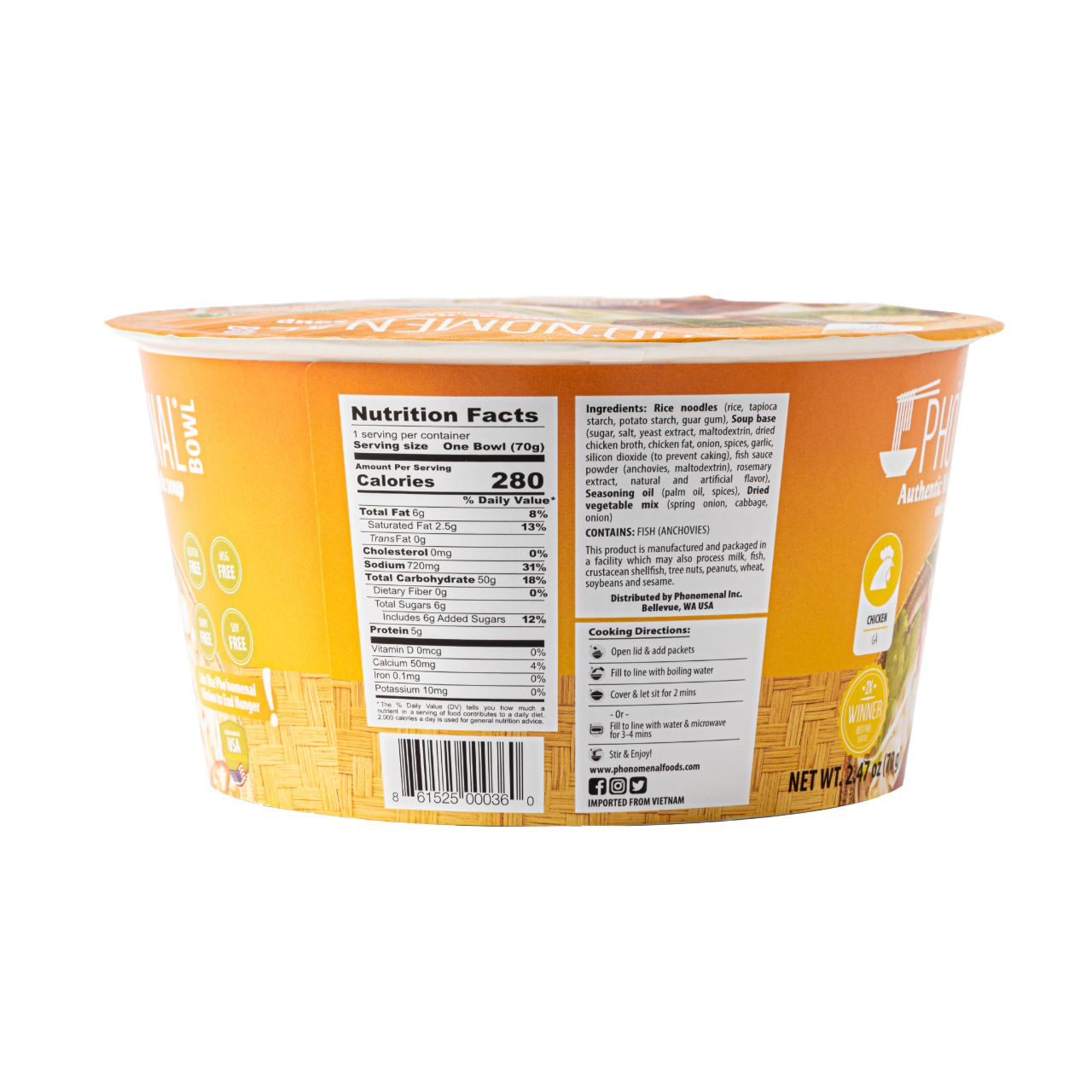 Pho’nomenal Bowl Instant Chicken Pho (Case of 6 Bowls) PHO'NOMENAL FOODS