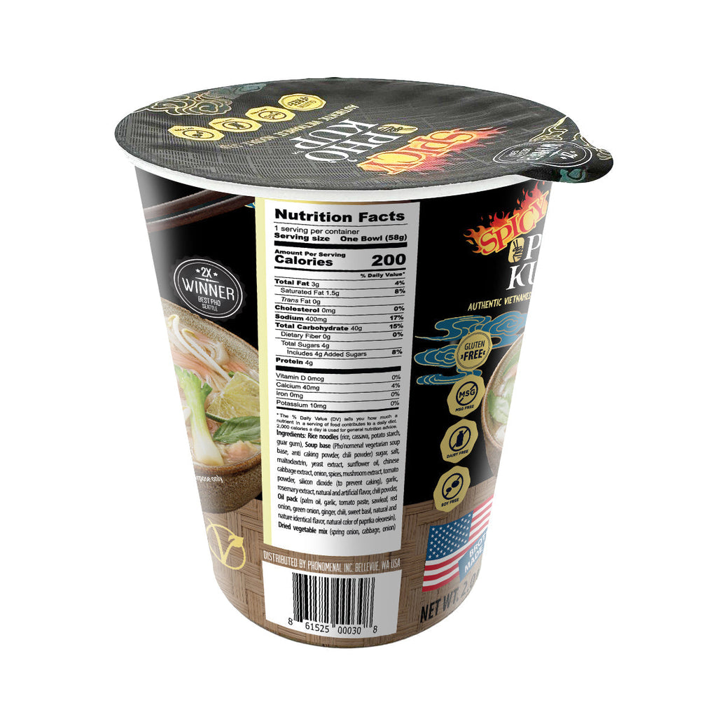 Pho Kup Instant Spicy Veggie Pho (Case of 10 Kups) PHO'NOMENAL FOODS
