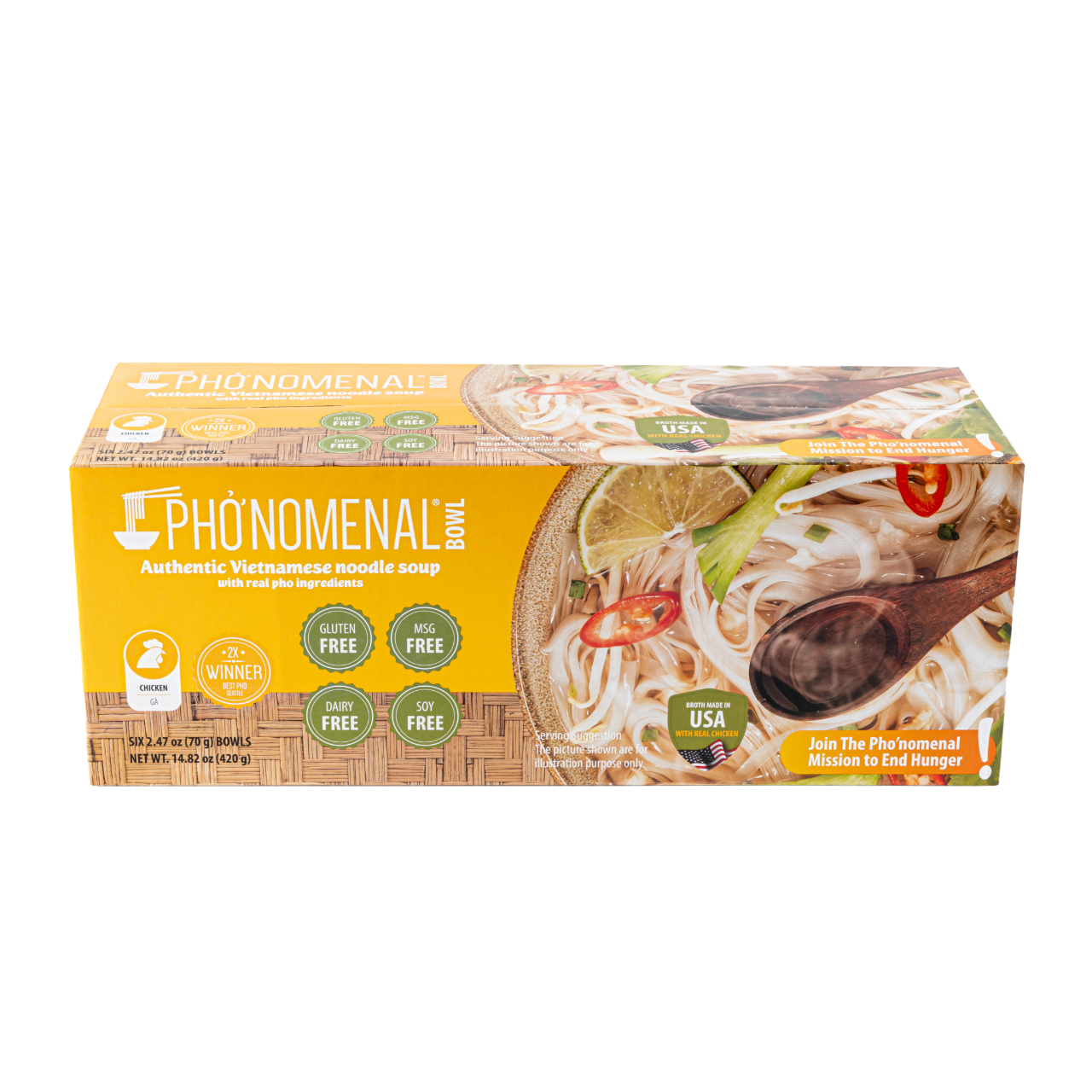 Pho’nomenal Bowl Instant Chicken Pho (Case of 6 Bowls) PHO'NOMENAL FOODS
