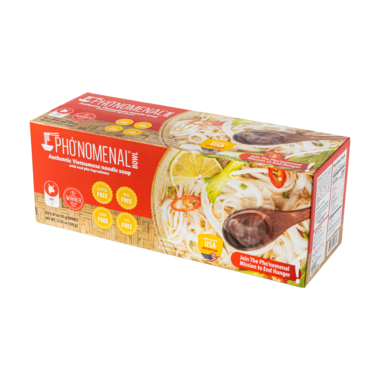 Pho’nomenal Bowl Instant Beef Pho (Case of 6 Bowls) PHO'NOMENAL FOODS